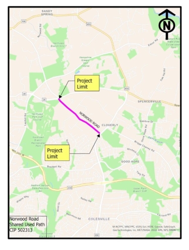 norwood road shared use path project location map