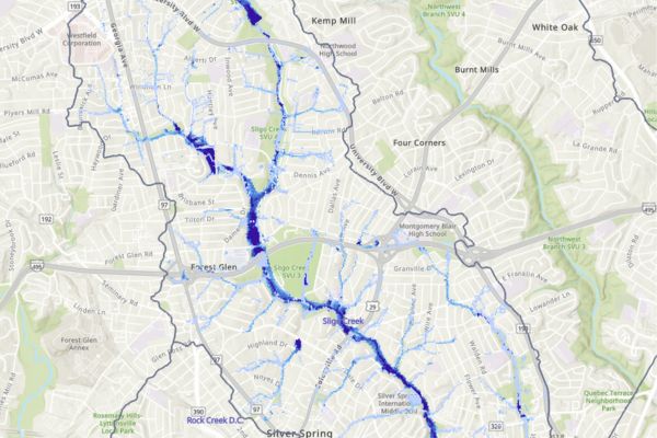 Map of the lower watersheds of Montgomery County Maryland