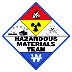 Hazardous Materials Team emblem with various icons representing dangerous materials