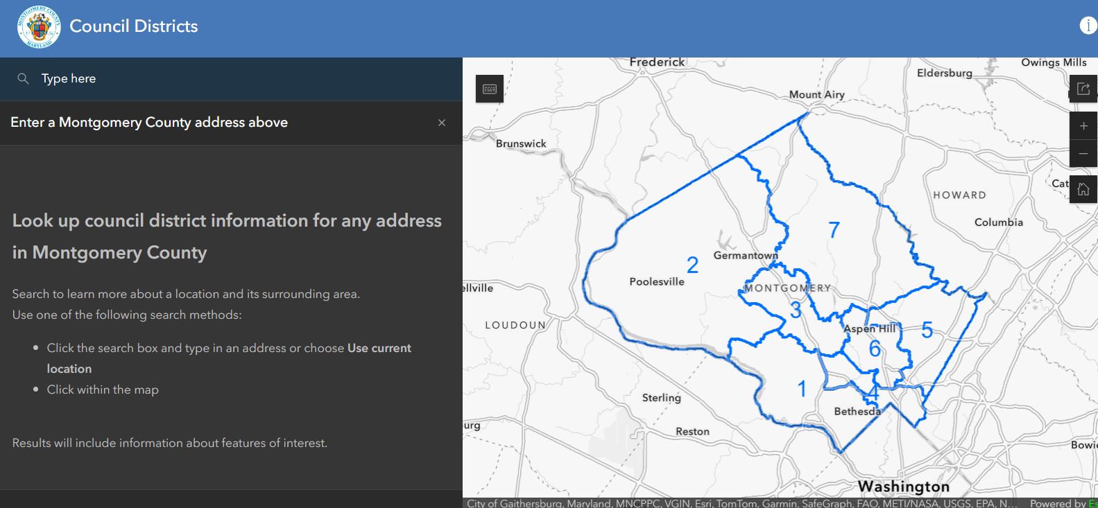 screenshot of Council District Map Viewer - visit viewer