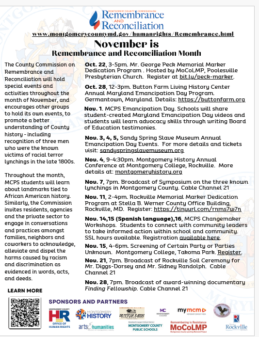 Remembrance and Reconciliation Month events Flyer