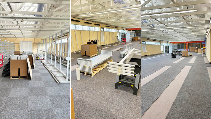 collage of shelving being removed