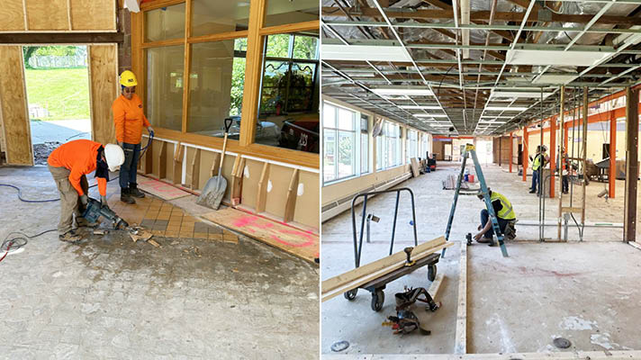 collage of demolition in progress