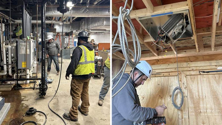 flushing pipes and wiring work