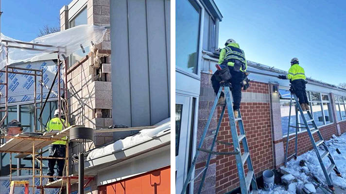 work being done on the exterior of the library