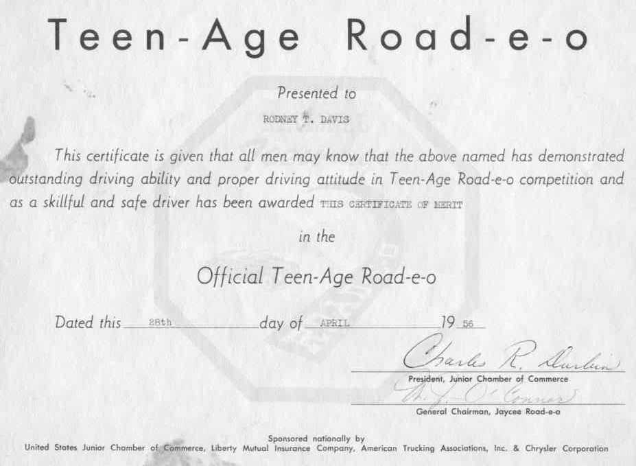 Rodney Davis's driving award