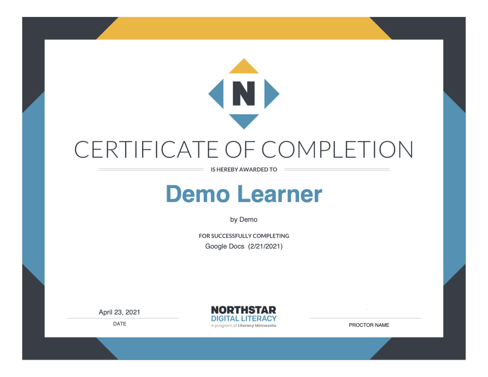 demo certificate