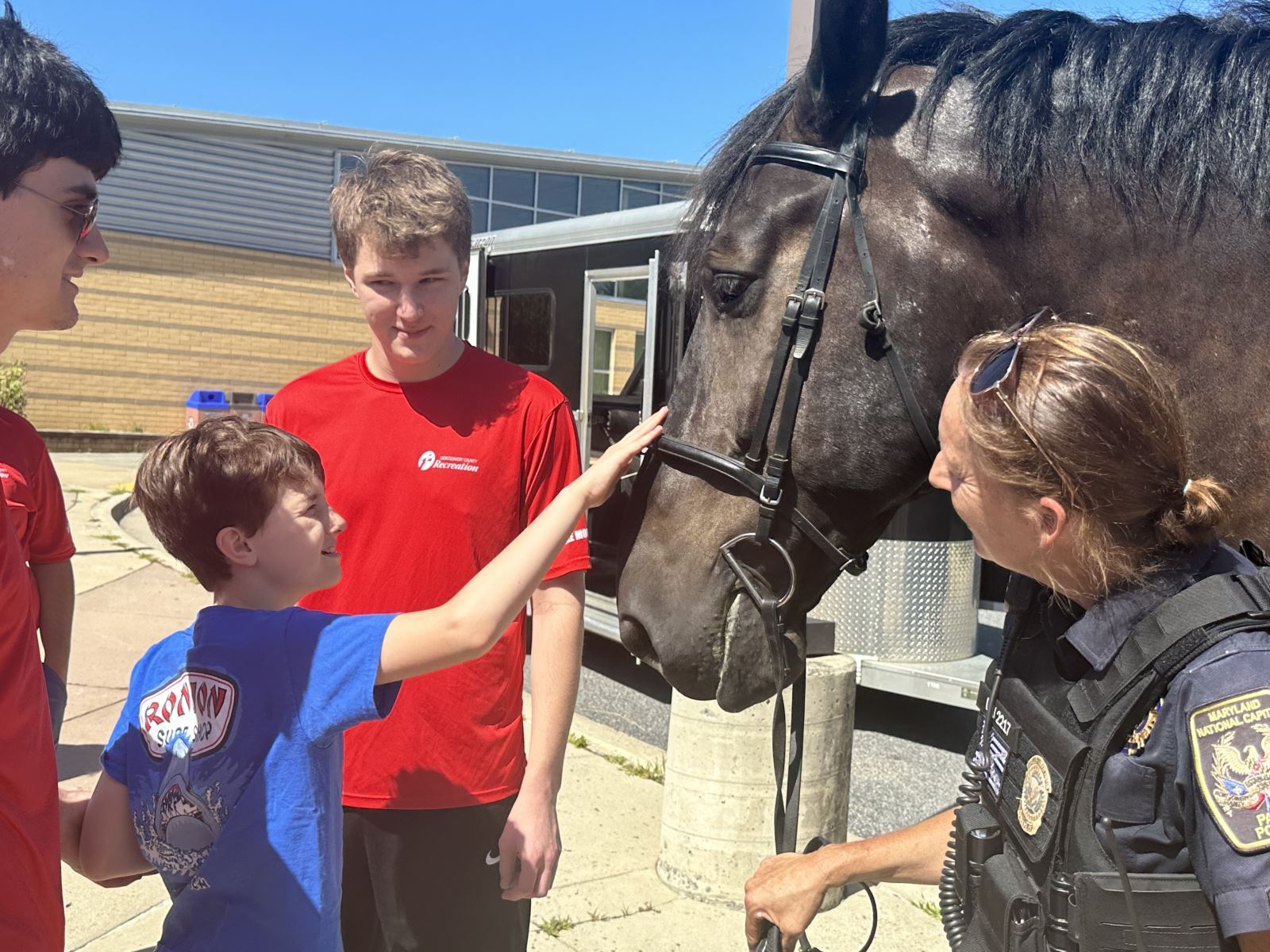 Kid petting MCPD police horse