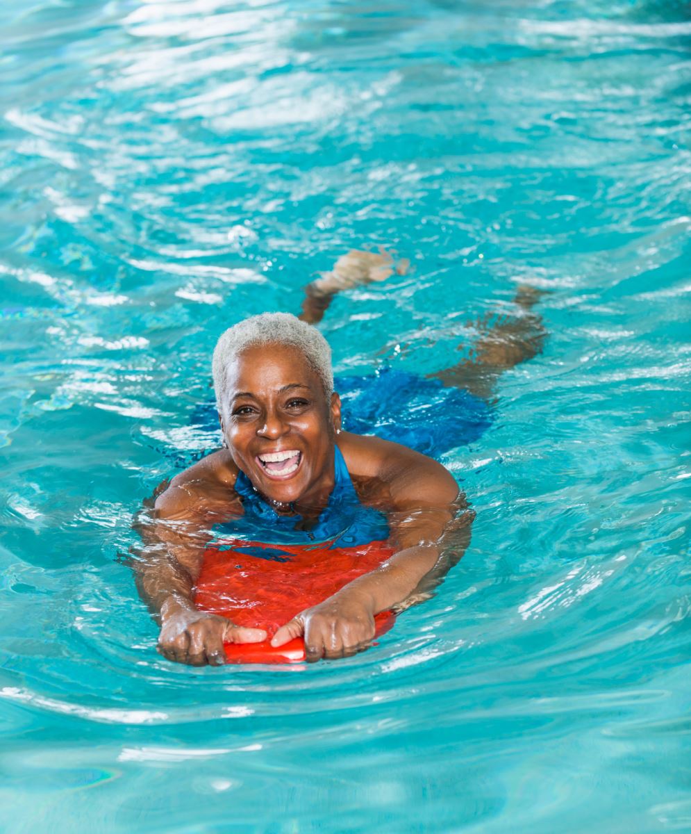 lady at indoor pool