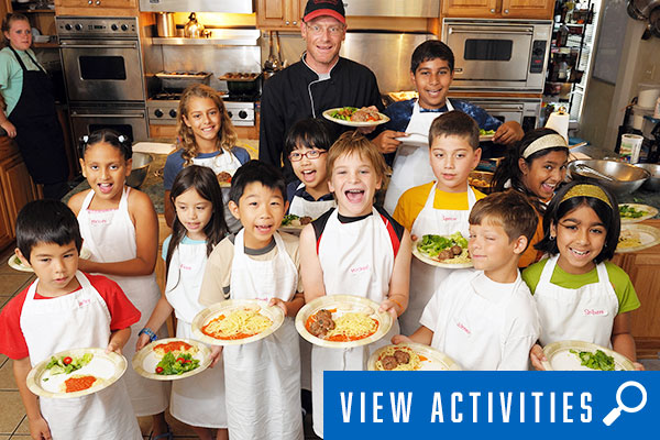 chef bryan and kids in cooking class, click to register for cooking classes