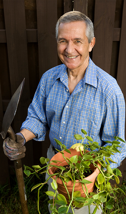 senior man volunteering garden work