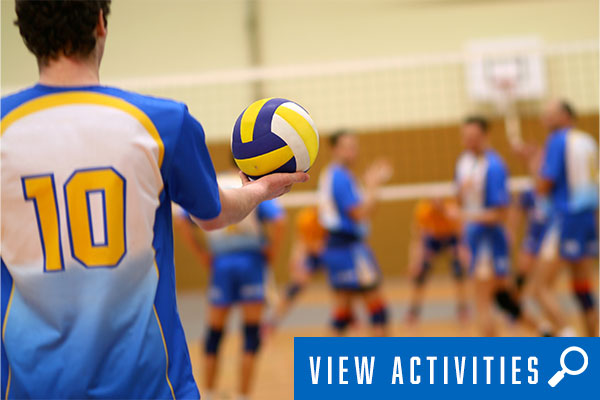 youth volleyball game, click to register for sports