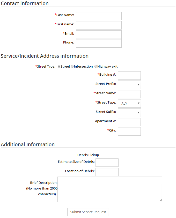 MC311 Customer Service Request form. 